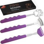 Yeipis 3 Pack Different Back Scratcher Metal Portable Telescoping Back scratchers with Rubber Handles, Extendable Back Massager Tool with Beautiful Box Stocking Stuffers for Men WomenPurple
