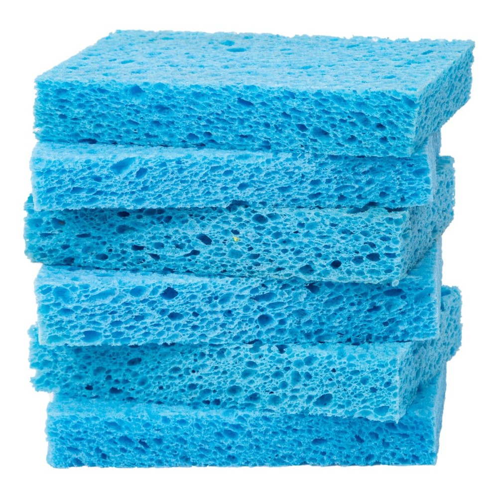 Cellulose Sponges,Heavy Duty Scrub Kitchen Sponge,Clean Tough Messes Without Scratching Sponges Kitchen Blue(6 Pack)