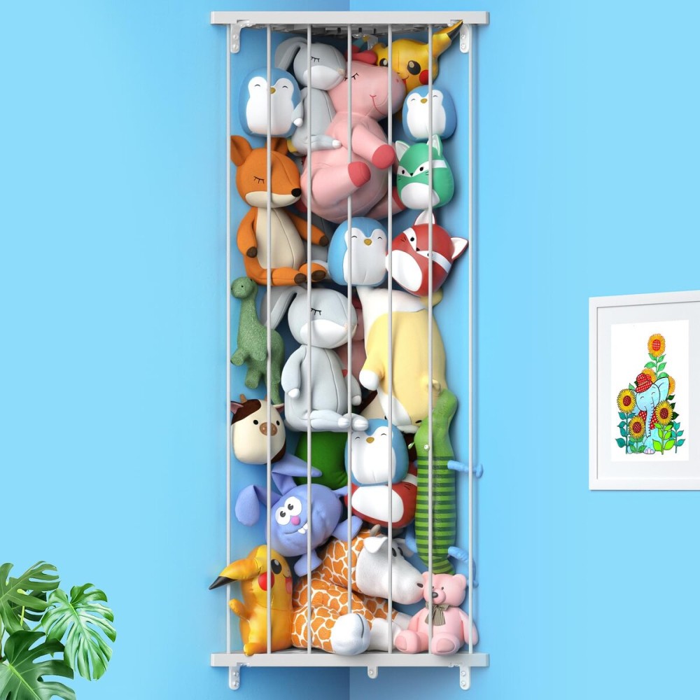 Stuffed Animal Storage Shelf Organizer(Patented) - Corner Stuffed Animal Holder Length Adjustable - Wall Plush Storage for Nursery Playroom Bedroom Kids Room (Gray, Standard)