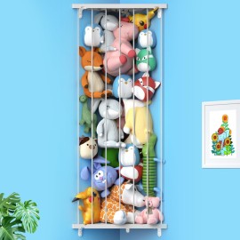 Stuffed Animal Storage Shelf Organizer(Patented) - Corner Stuffed Animal Holder Length Adjustable - Wall Plush Storage for Nursery Playroom Bedroom Kids Room (Gray, Standard)