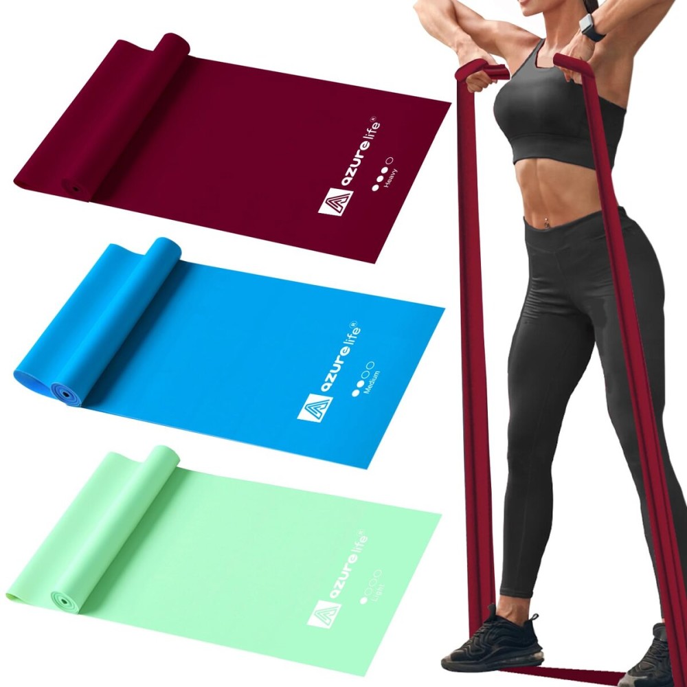A AZURELIFE Resistance Bands,Professional Long Non-Latex Elastic Stretch Bands,Exercise Bands for Physical Therapy, Yoga, Pilates, Rehab, at-Home or The Gym Workouts, Strength Training