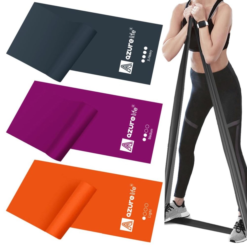 A AZURELIFE Resistance Bands,Professional Long Non-Latex Elastic Stretch Bands,Exercise Bands for Physical Therapy, Yoga, Pilates, Rehab, at-Home or The Gym Workouts, Strength Training