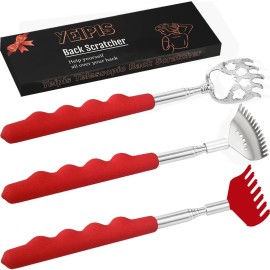 Yeipis 3 Pack Different Back Scratcher Metal Portable Telescoping Back scratchers with Rubber Handles, Extendable Back Massager Tool with Box, Stocking Stuffers for Men Women Kids AdultsRed