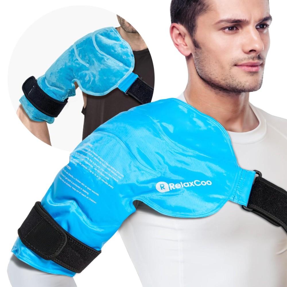 RelaxCoo XL Shoulder Ice Pack Rotator Cuff Cold Therapy, Reusable Gel Ice Wrap for Shoulder Injuries & Pain Relief, Bursitis, Tendonitis, Swelling, Recovery for Man and Women Blue