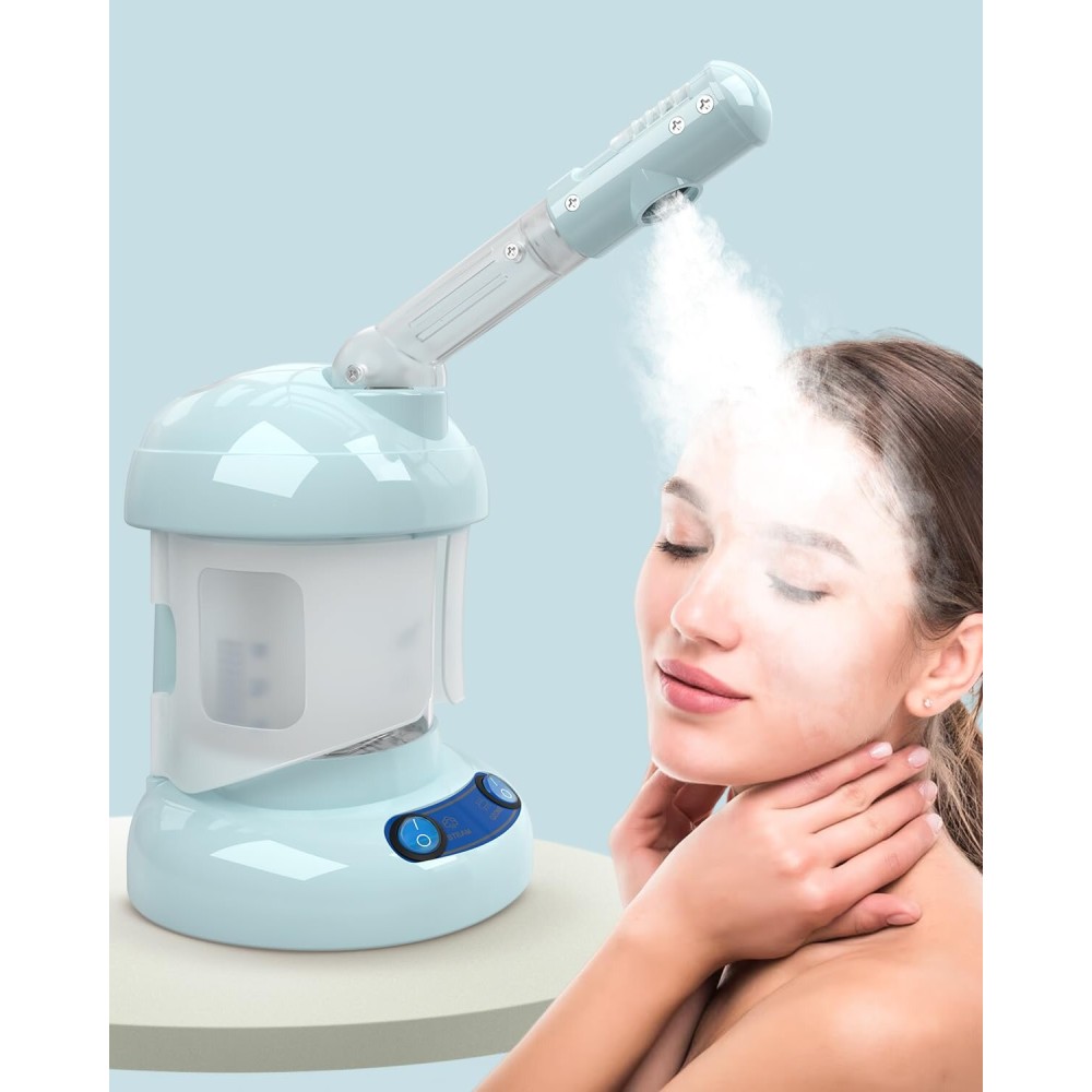 Kingsteam Tabletop Facial Steamer - Ozone Steamer with 360 Rotatable Arm - Professional Nano Ionic Facial Steamer for Deep Cleaning - Portable for Personal Care Use at Home or Salon, Blue