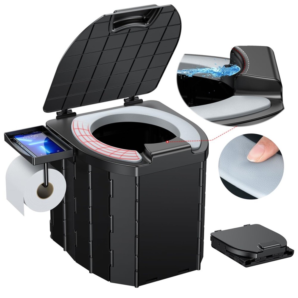 Camping Toilet - Upgraded soft toilet seat with urine Splash Guard, Folding Toilet with Detachable Paper Holder, Portable toilet with a load capacity of 500 lbs, Portable Potty For Emergency Use