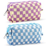 ZLFSRQ 2Pcs Checkered Pencil Case Cute Pencil Pouch for Teens Checkered Makeup Bag Medium Travel Cosmetic Bag Preppy Makeup Pouch for Purse Aesthetic Zipper Toiletry Bags Organizer(Blue/Purple)