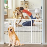 keny 29-47.3 Extra Wide Baby Gate for Stairs, Auto Close Safety Dog Gate, Pressure Mounted No Drilling Pet Gate for Doorways, Easy Walk Through Stair Gate for Kids Todder, 30 Tall, White
