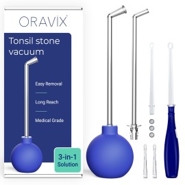 Oravix Tonsil Stone Vacuum, Tonsil Stone Remover Vacuum Suction, Tonsil Stone Cupping Tool, Tonsil Stone Removal Tool with Suction, Tonsil Stones Removal Vacuum, Tonsil Stone Extractor - 3 in 1 Kit