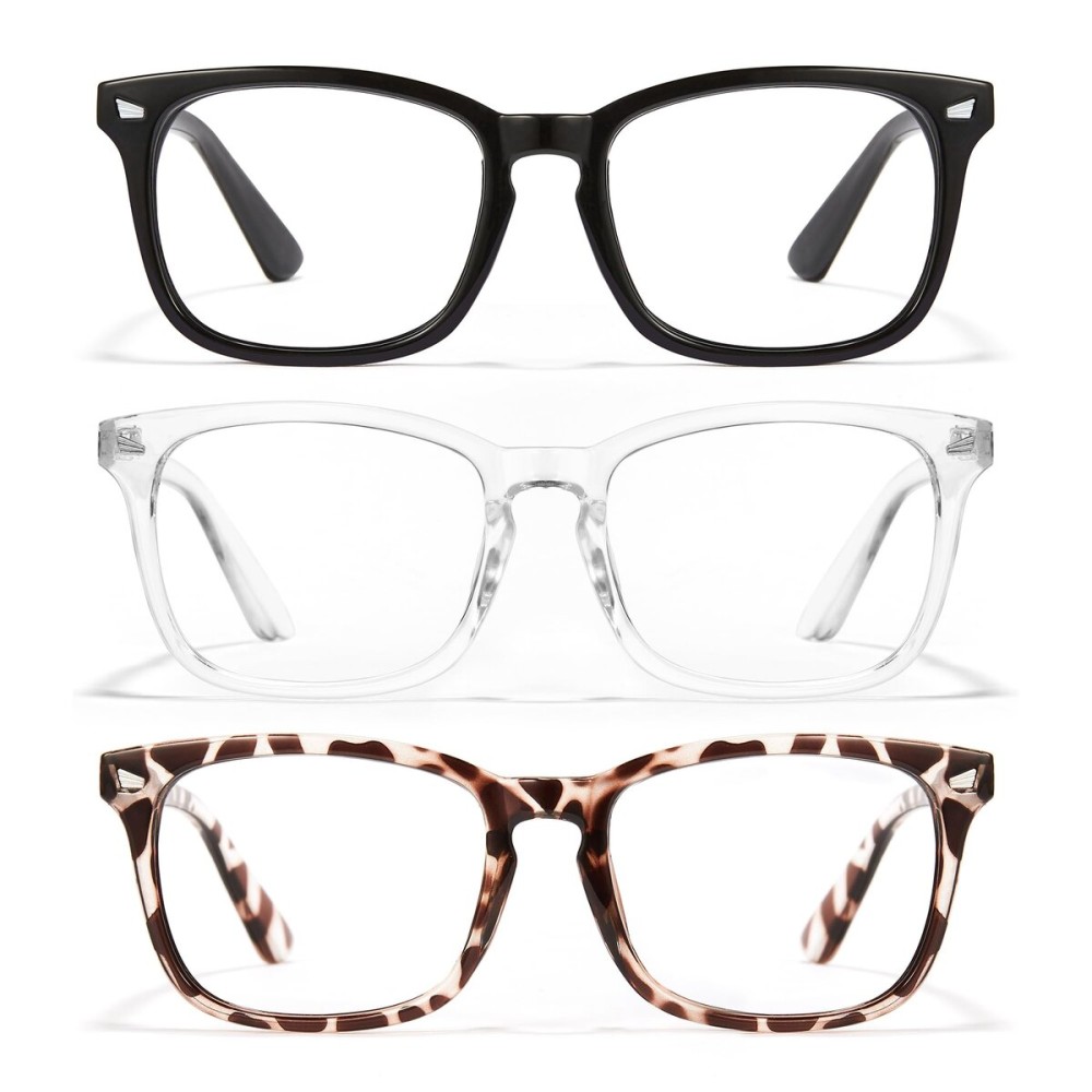 Cyxus 3 Pack Blue Light Glasses Men Women Reduce Eye Strain UV Blocking for Computer Screen 403B012 Black+Clear+Leopard