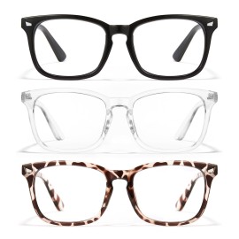 Cyxus 3 Pack Blue Light Glasses Men Women Reduce Eye Strain UV Blocking for Computer Screen 403B012 Black+Clear+Leopard
