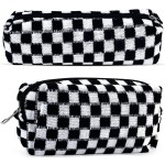 2Pcs Checkered Pencil Case Cute Pencil Pouch for Teens Checkered Makeup Bag Travel Cosmetic Bag Set Cute Makeup Pouch for Purse Portable Zippered Skincare Bags Preppy Toiletry Bags Organizer(Black)