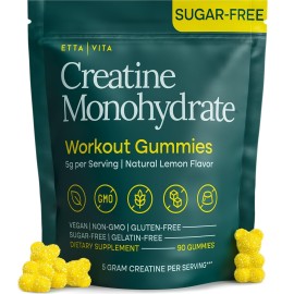 Sugar-Free Creatine Monohydrate Gummies 5gram per Serving, Potent Creatine Gummies for Men & Women, Supplement for Muscle Support, Cellular Energy & Cognitive Function [Lemon Drops Candy Flavor]