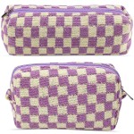 2Pcs Checkered Pencil Case Cute Pencil Pouch for Teens Checkered Makeup Bag Travel Cosmetic Bag Set Cute Makeup Pouch for Purse Portable Zippered Skincare Bags Preppy Toiletry Bags Organizer(Purple)
