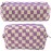 2Pcs Checkered Pencil Case Cute Pencil Pouch for Teens Checkered Makeup Bag Travel Cosmetic Bag Set Cute Makeup Pouch for Purse Portable Zippered Skincare Bags Preppy Toiletry Bags Organizer(Purple)