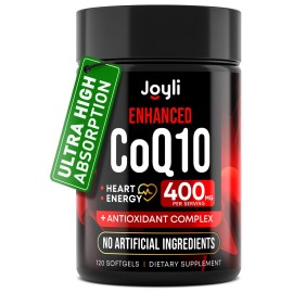 CoQ10 400mg Softgels - High Absorption Co Q10, 400mg Softgels for Heart Health & Energy Production - Enhanced Co Q 10 Supplement with Antioxidants and Flaxseed Oil - CoQ10 400 mg per Serving