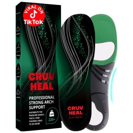 220+ lbs Plantar Fasciitis High Arch Support Insoles Men Women - Orthotic Shoe Inserts - Boot Work Shoe Insole (XXL, Green)