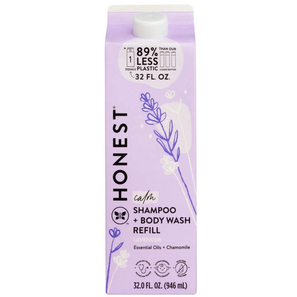 The Honest Company 2-in-1 Cleansing Shampoo Body Wash Refill Carton Gentle for Baby Naturally Derived Tear-free Hypoallergenic Lavender Calm 32 fl oz