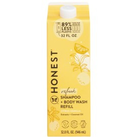 The Honest Company 2-in-1 Cleansing Shampoo Body Wash Refill Carton Gentle for Baby Naturally Derived Tear-free Hypoallergenic Citrus Vanilla Refresh 32 fl oz