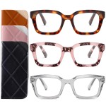 3 Pack Readers for Women Oprah Style Square Reading Glasses with Spring Hinge Blue Light Blocking for Men Ladies HFC +1.0