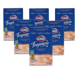 Clorox Fraganzia Fabric Softener Dryer Sheets, Hawaiian Scent - Wrinkle Reducing Scented Softening Laundry Dryer Sheets for Great Smelling Clothes, 105 Count - 6 Pack