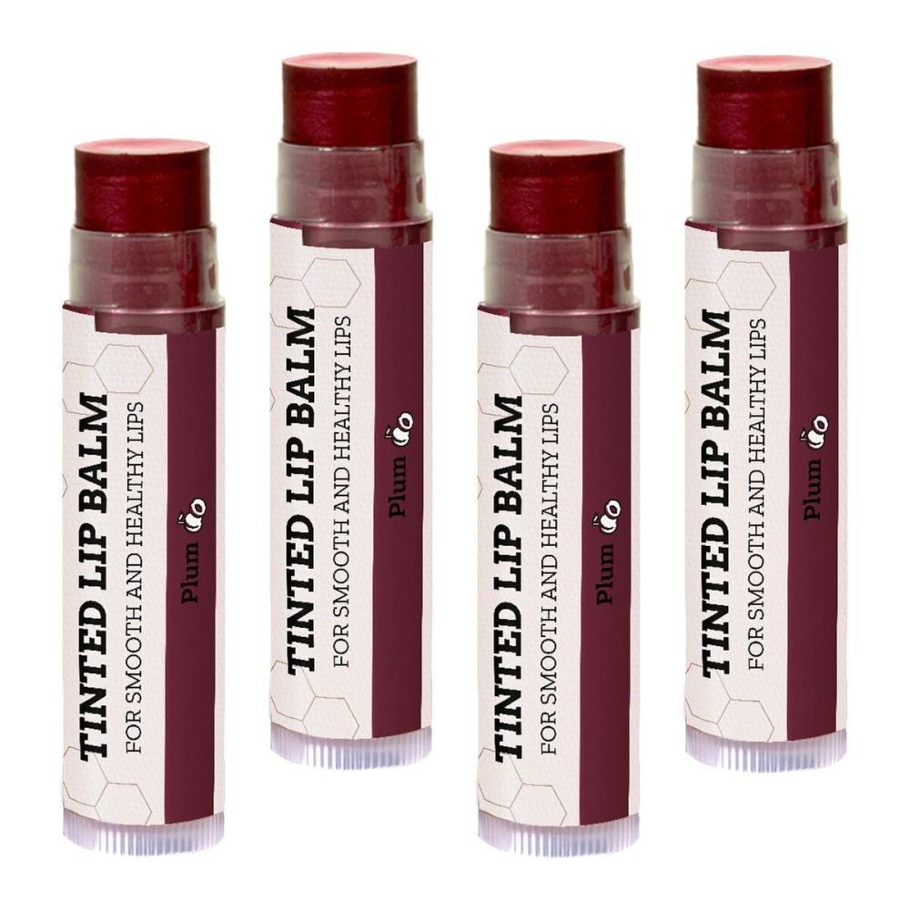 Earth\'s Daughter Tinted Lip Balm Stocking Stuffers 4 Pack of Plum Color - Beeswax, Coconut Oil, Cocoa Butter, Vitamin E -Moisturize and Beautify, Paraben Free