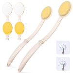 LFJ 19 Long Handle Shower Sponge Brush Set, 3 in 1 Body Brush, Bath Sponge and Lotion Applicator Improved Skin Health, Suitable for Men and Women (White Brush-2P)