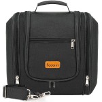 Travel Hanging Toiletry Bag for Women and Men, 6 Organizer Compartments, Holds Full Size Bottles, Extra Large Cosmetic Accessories, Makeup essentials, Bathroom Water-resistant Toiletries Bag, Black