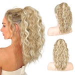 SEIKEA 14 Highlight Ponytail Extension Claw, PT002 Tia Long Wavy Jaw Clip in Fake Pony Tails Multi Layered Fluffy Thick Hair Extensions Ponytail Dark Blonde with White Blonde Highlights