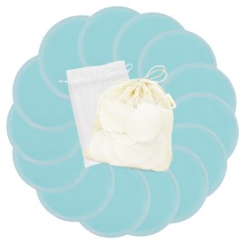 wegreeco Nursing Breast Pads (14 Pack) + Laundry Bag & Travel Storage Bag, 4.7 inch - Washable & Reusable Breastfeeding Nursing Pads (Plain Shape, Light Blue, Large)
