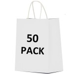 Qutuus 10x5x13 White Paper Bags 50 Pcs Gift Bags with Handles Bulk Large Paper Bags for Shopping, Retail, Merchandise, Paper Sack, White Kraft Bags