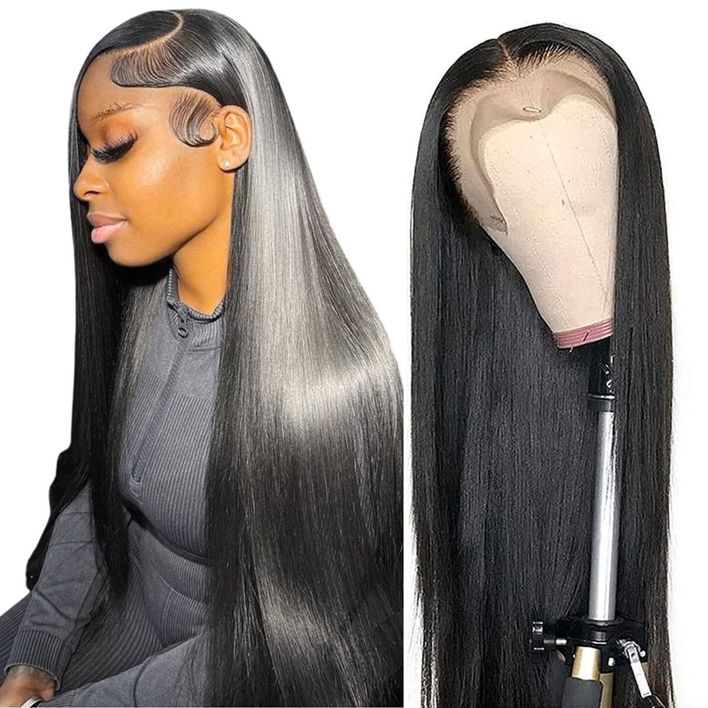 tobasew 13x6 Straight Lace Front Wigs Human Hair HD Transparent Lace Front Human Hair Wigs for Black Woman Brazilian Lace Frontal Wigs Glueless Wigs Pre Plucked Natural Color 30inch