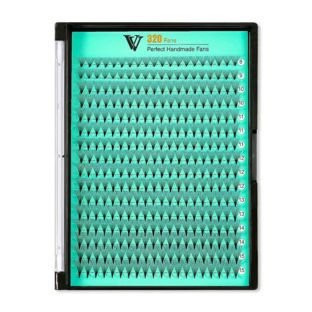 VAVALASH 320 Fans Premade Fans Eyelash Extensions 8D 10D 12D 14D 16D 20D 0.03 0.05 0.07 Thickness C/D Curl Middle Stem Heat Bonded Premade Fans Volume Lash Extensions (320 Fans-14D-0.07-C-8mm)