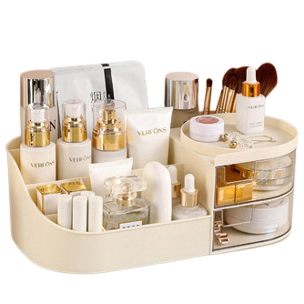 skin care organizer,Makeup Desk Organizer With Drawers,Countertop Organizer for Cosmetics,Vanity brush with Holder for Lipstick, Brushes, Eyeshadow, and Desktop Finishing Dresser (D-polar white)