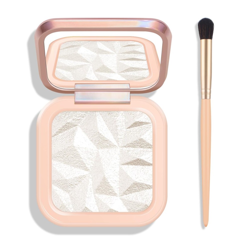 KYDA Face Highlighter Palette, High Glossy Pearl White Face Illuminator Palette, Natural Shimmer Smooth Baked Highlighter Makeup, Lasting Sparkling Baked Pressed Powder- PEARL