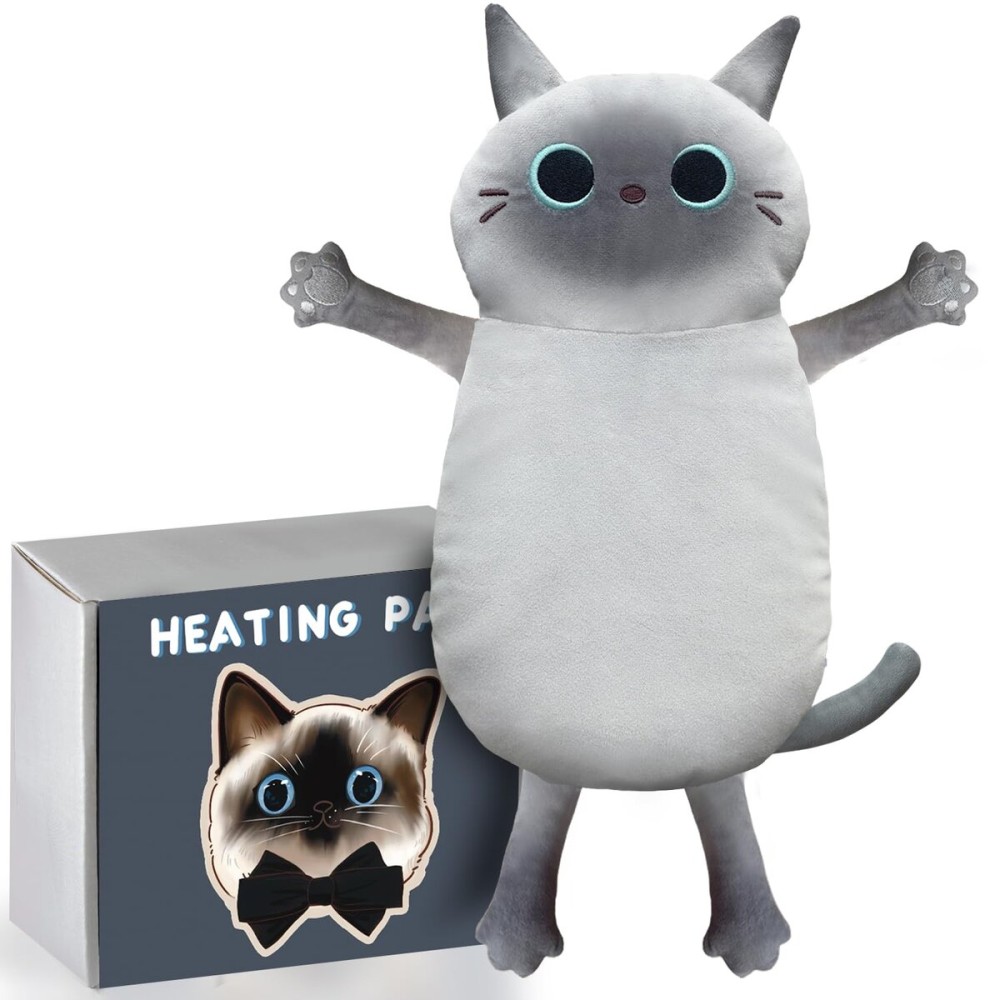 Microwave Heating Pad for Cramps Pain Relief, 22 * 13\'\' Moist Microwavable Stuffed Animal Period Menstrual Heating Pads for Back, Neck Shoulder and Knee, Big Siamese Cat