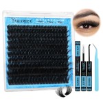 Yawamica Lash Clusters Kit 200D Fluffier Volume Cluster Eyelash Extensions Kit 10-20mm DIY Lash Extension Kit with Lash bond and Lash Remover and Lash Applicator for DIY Lash (200D-10-20MM Kit)