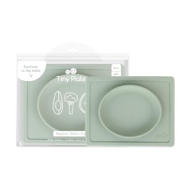 ezpz Tiny Plate (Sage) - 6 Months+ - 100% Silicone Suction Placemat + Plate for Infants - Fits on Most Highchair Trays - Baby Led Weaning Supplies