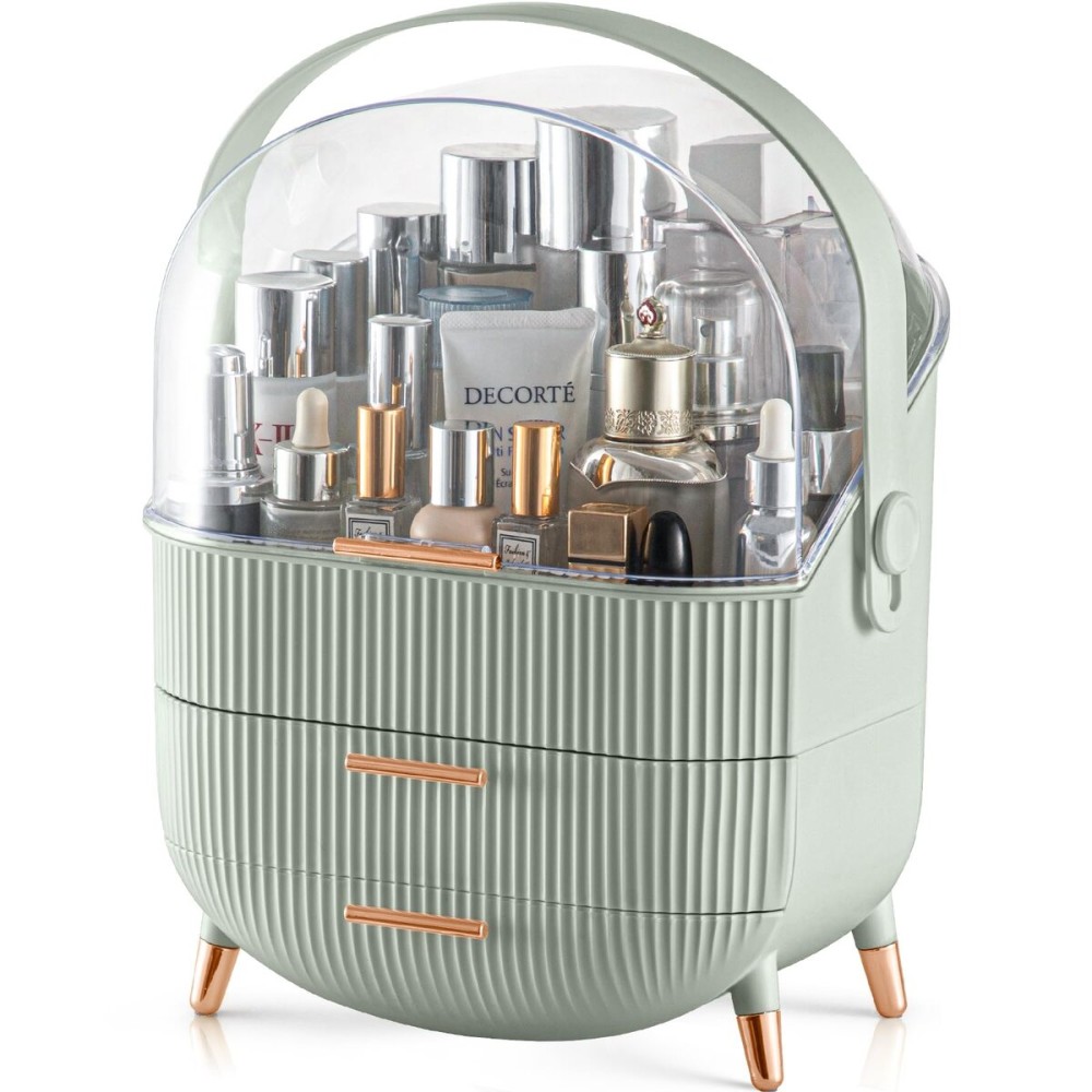 CANITORON Makeup Organizer,Skincare Organizer with 2 Drawers and Transparent Cover,Cosmetic Display Case for Vanity Organizer and Bathroom Countertop Storage.(Sage Green)