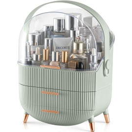 CANITORON Makeup Organizer,Skincare Organizer with 2 Drawers and Transparent Cover,Cosmetic Display Case for Vanity Organizer and Bathroom Countertop Storage.(Sage Green)