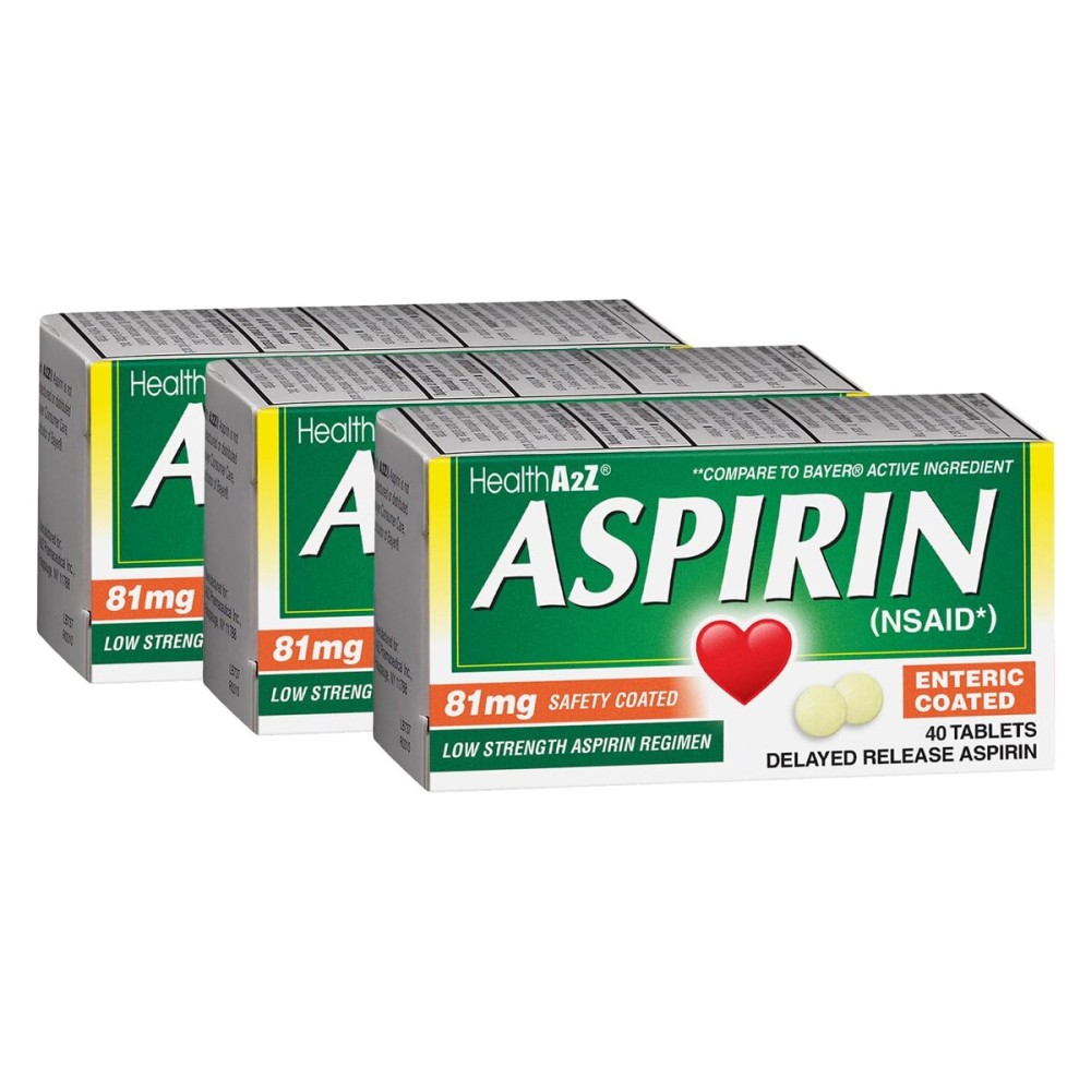 HealthA2Z Aspirin 81 mg | Low Strength | Enteric Coated | Pain Relief | Reduces Minor Aches Muscle Pain & Cramps | Fever Reducer | Reduces Headache (40 Counts (Pack of 3))