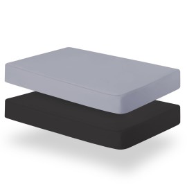 Biloban Pack and Play Sheets Fitted, 2 Pack Pack and Play Sheet Fits for Graco Pack n Play Mattress, Neutral Playard Sheets for Baby Boys and Girl, Grey & Black