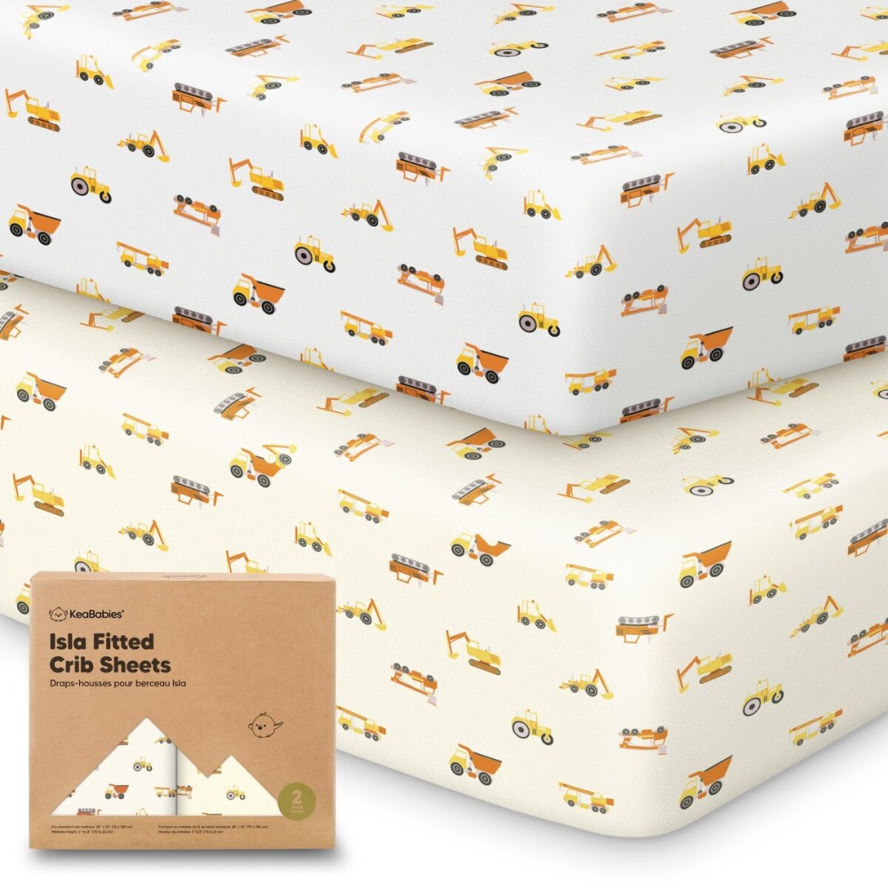 KeaBabies 2-Pack Baby Crib Sheets for Boys, Girls - 52x28 Viscose Derived from Bamboo Toddler Bed Sheets Neutral, Fitted Crib Mattress Cover for Standard Baby Bedding, Soft & Cozy (Construction)