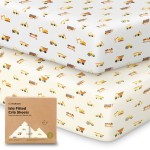 KeaBabies 2-Pack Baby Crib Sheets for Boys, Girls - 52x28 Viscose Derived from Bamboo Toddler Bed Sheets Neutral, Fitted Crib Mattress Cover for Standard Baby Bedding, Soft & Cozy (Construction)