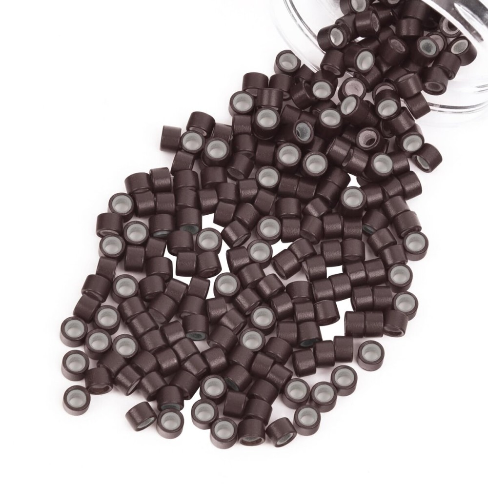 Vlasy 200Pcs 4mm Silicone Lined Micro Ring Beads for Hair Extensions 5Colors Apply (200Pcs Brown)