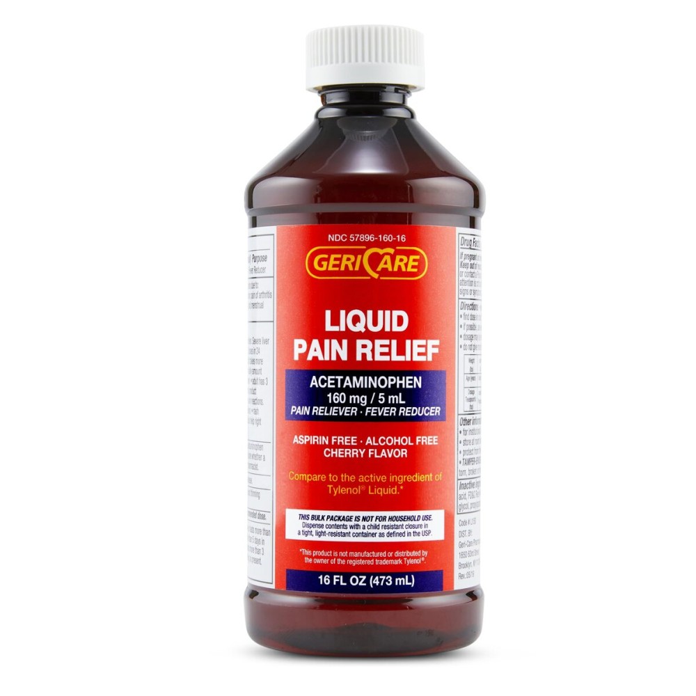GeriCare Regular Strength Liquid Acetaminophen 160 mg, Pain Reliever, Fever Reducer, Aspirin & Alcohol Free, Cherry Flavored 16 Fl Oz (Pack of 2)