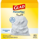 Glad ForceFlex Tall Kitchen Drawstring Trash Bags, 13 Gal, Fragrance Free, 80 Ct (Package May Vary)