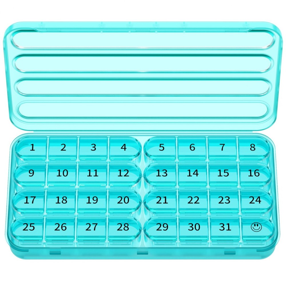 Zoksi Monthly Pill Organizer 1 Times a Day, 30 Day Pill Box Organizer,One Month Pill Case for Travel, 31 Day Daily Medcine Container for Vitamins, Supplement & Medication(Cyan)