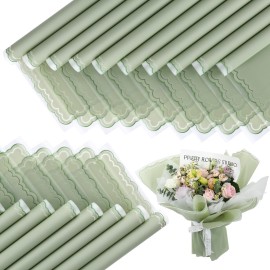 FUHITIM 20 Sheets Flower Wrapping Paper - Waterproof Floral Bouquet Wrapping Paper, Florist Supplies Packaging Paper for Wedding Birthday Gift DIY Crafts (Green)