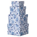 Briful Square Gift Boxes with Lids 4PCS Blue Flower Print Gift Box for Presents Nesting Assorted Sizes Present Boxes for Christmas Birthday Valentines Party Gift Wrap